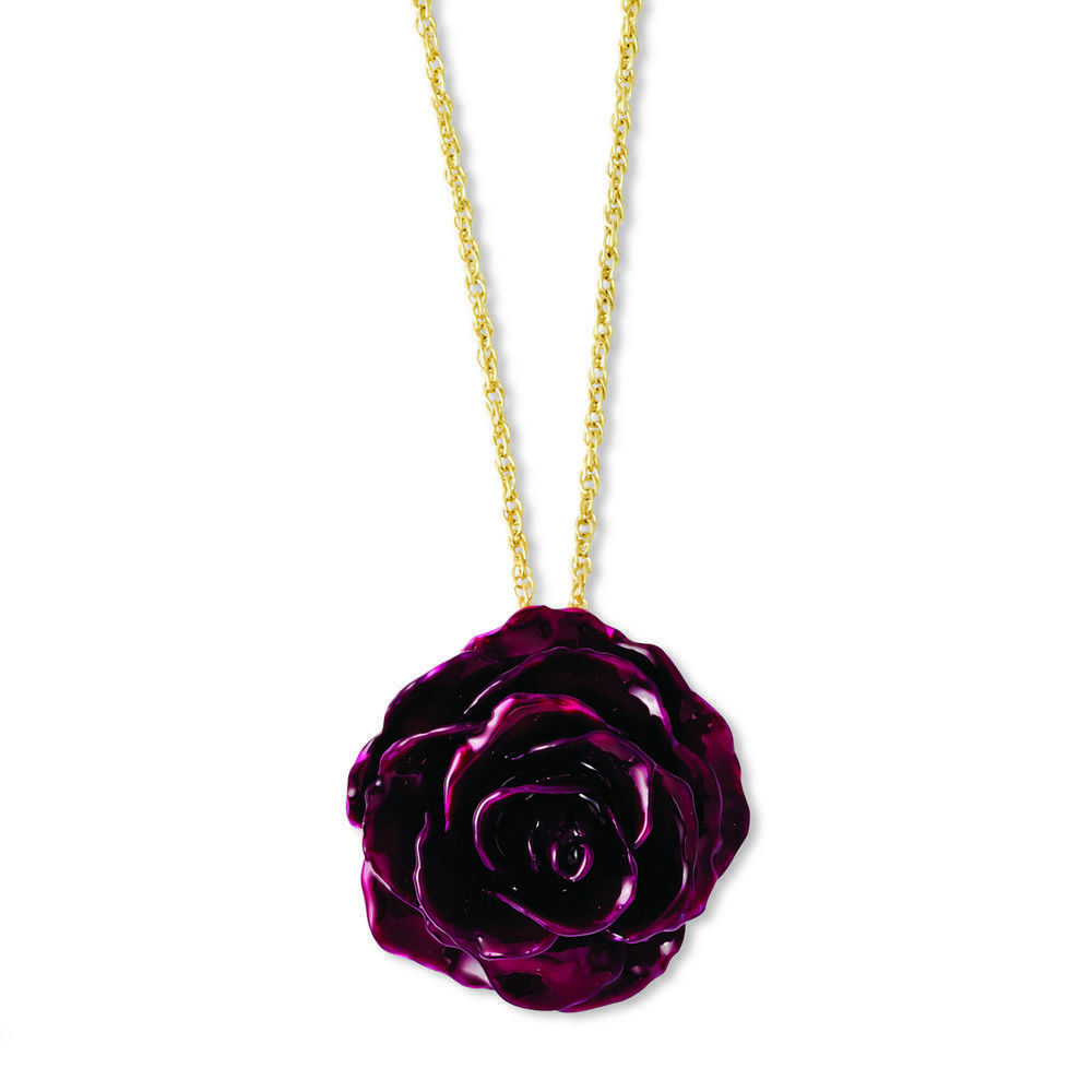 Jewelryweb Lacquer Dipped Burgundy Rose With Gold-Flashed Chain Necklace - 20 Inch