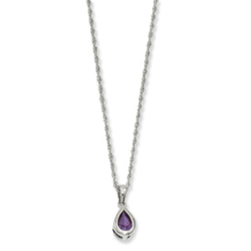 Jewelryweb Rhodium-plated February Birthstone Teardrop Cubic Zirconia Necklace - 18 Inch