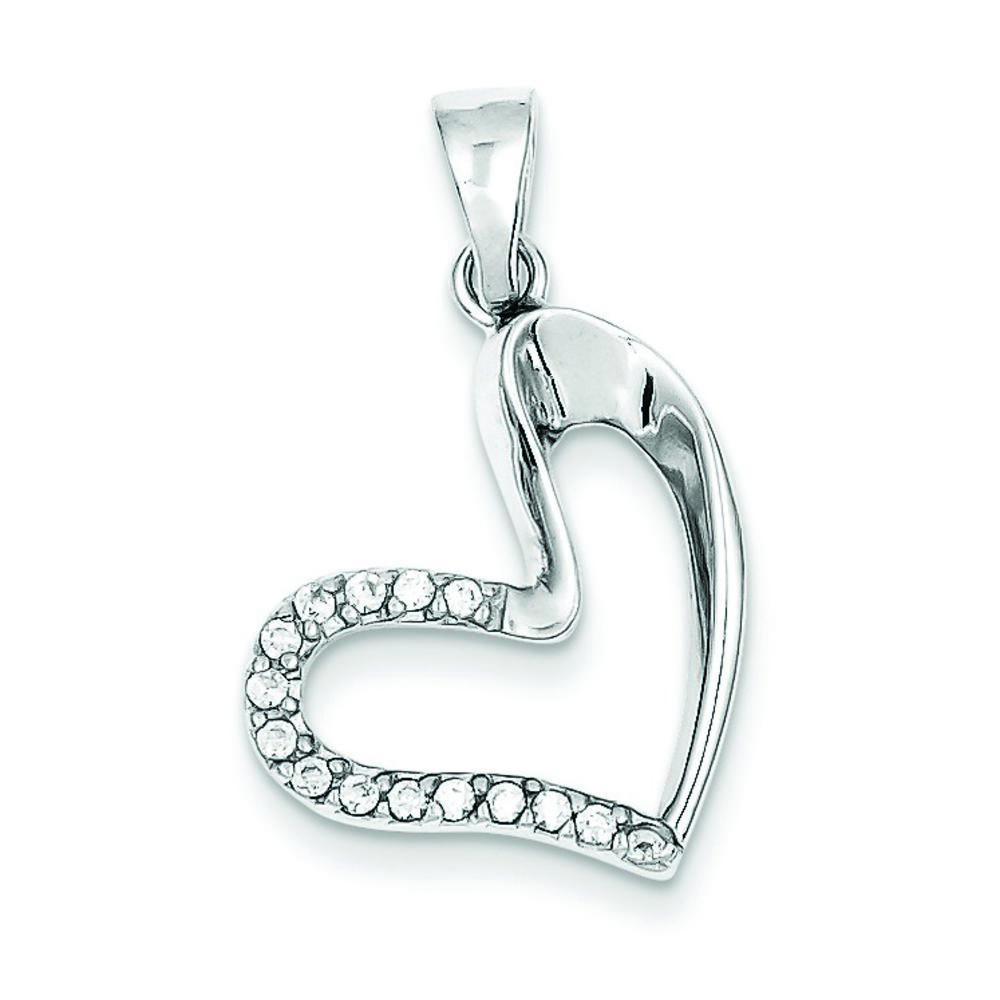 Jewelryweb Sterling Silver Polished Cubic Zirconia Heart Pendant