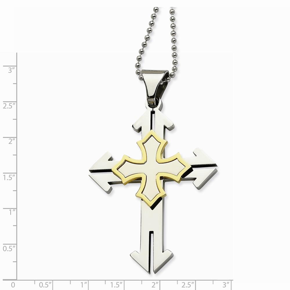 Jewelryweb Stainless Steel Gold-Flashed Cross Pendant - 22 Inch
