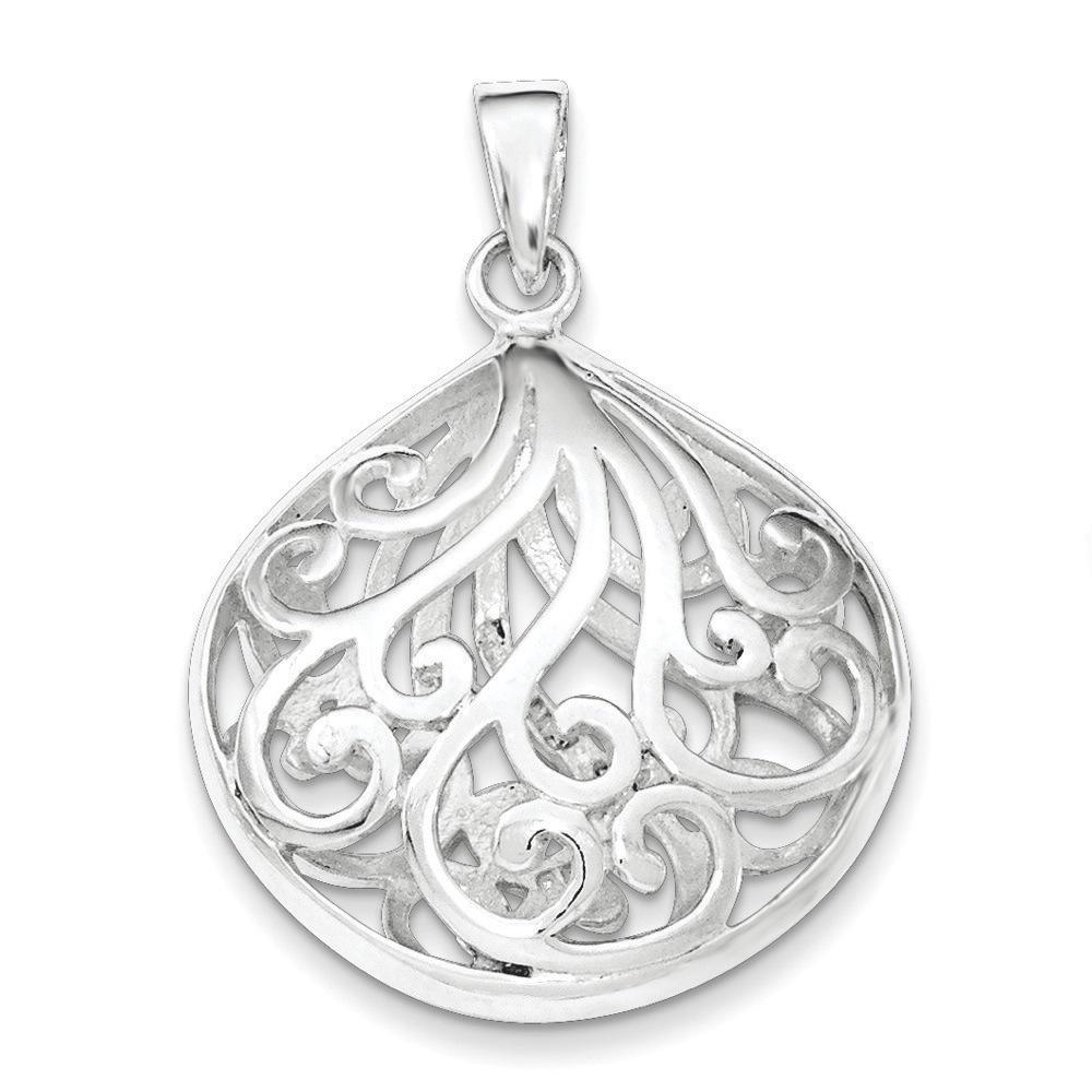 Jewelryweb Sterling Silver Polished Teardrop Filigree Pendant
