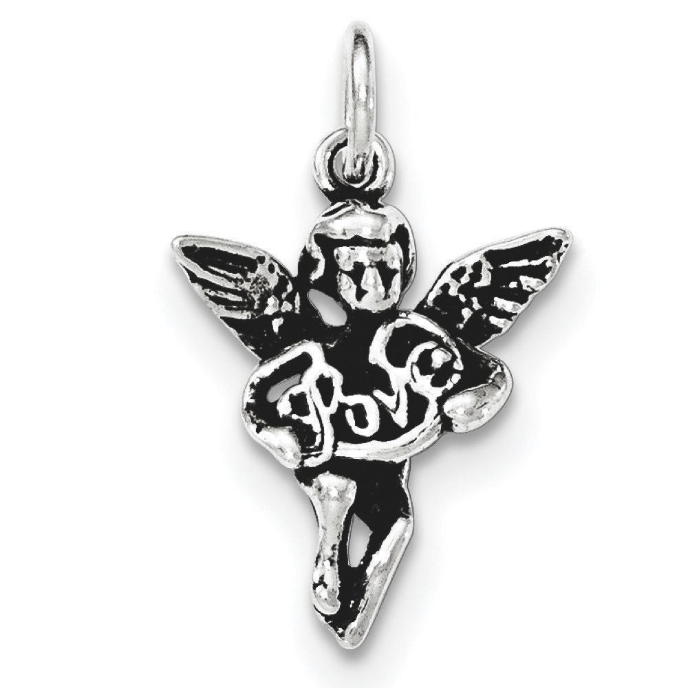 Jewelryweb Sterling Silver Antiqued and Textured Angel Love Pendant