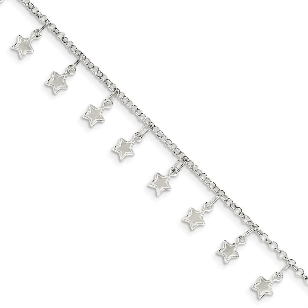 Jewelryweb Sterling Silver Stars Bracelet - 7 Inch - Spring Ring