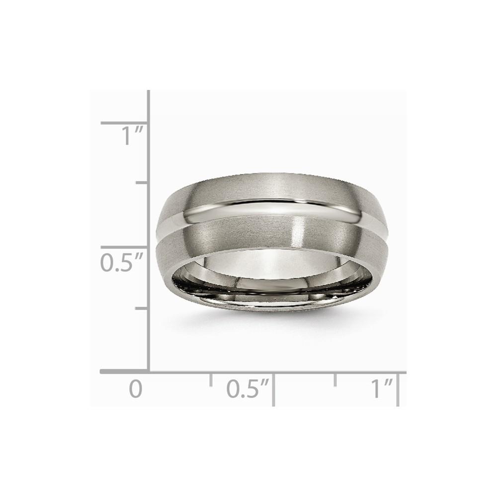 Jewelryweb Titanium Grooved 8mm Brushed and Polished Band Ring - Size 7