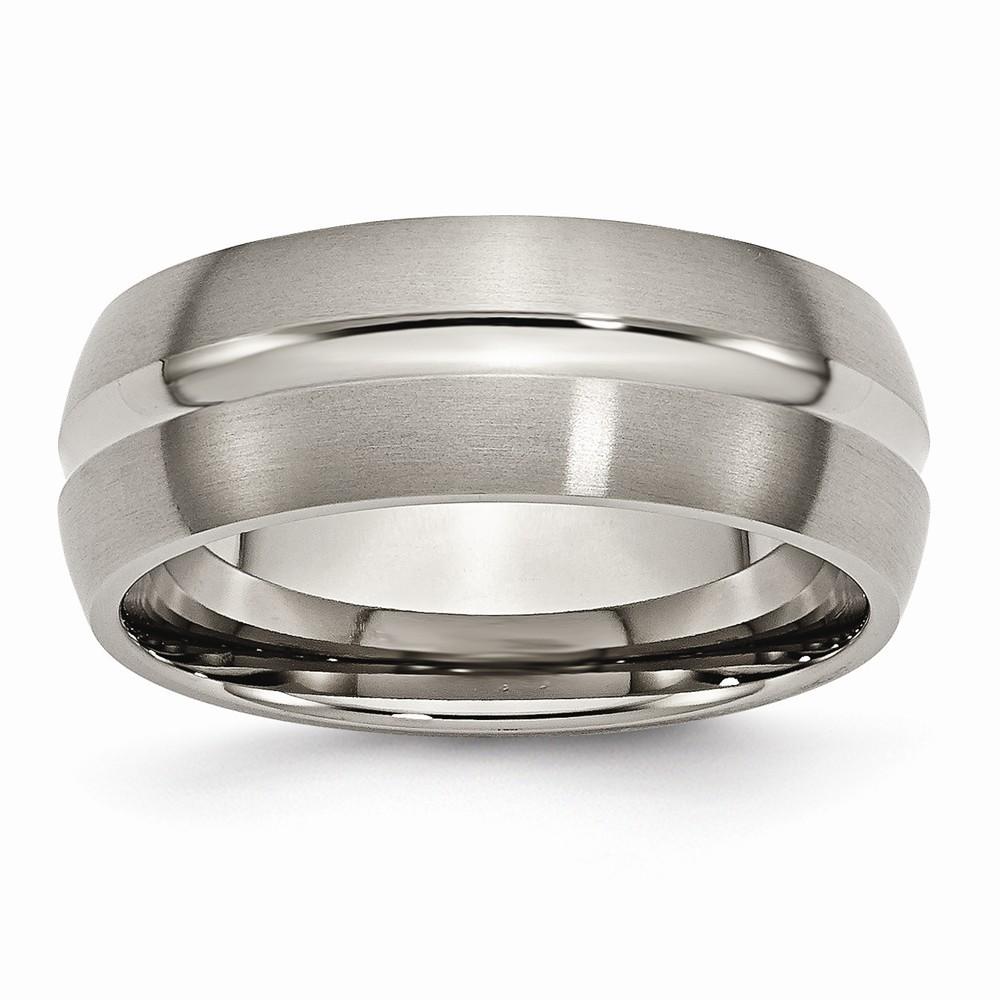 Jewelryweb Titanium Grooved 8mm Brushed and Polished Band Ring - Size 7
