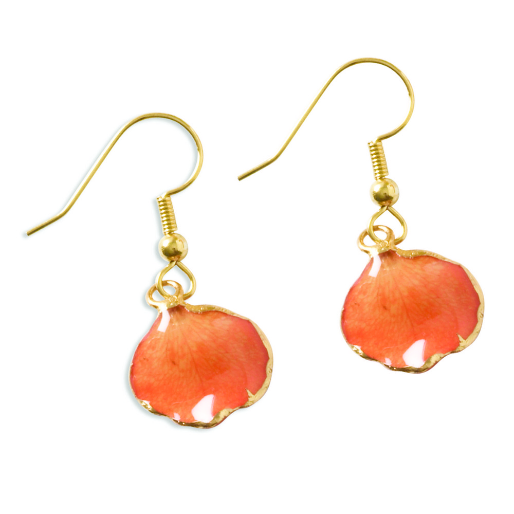 Jewelryweb Lacquer Dipped 24k Gold Trim Orange Rose Petal Dangle Earrings