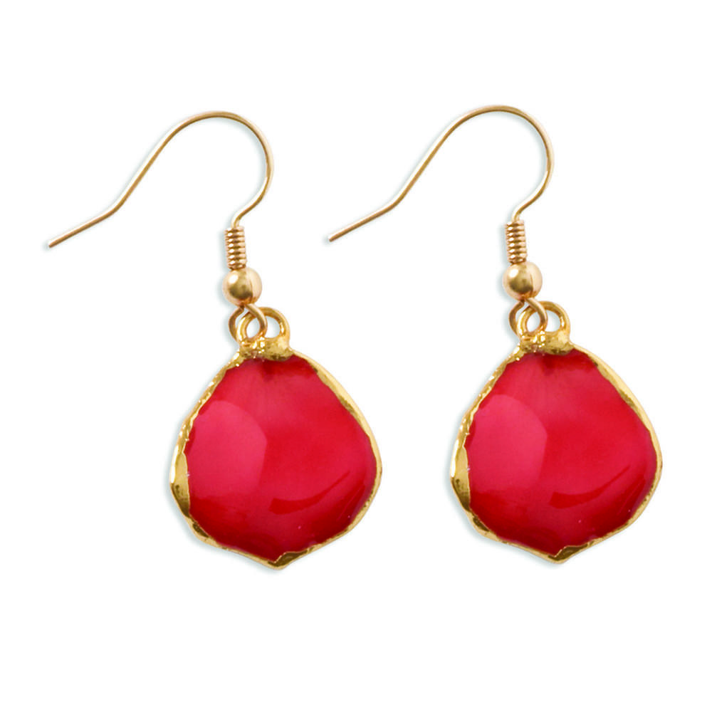 Jewelryweb Lacquer Dipped 24k Gold Trim Red Rose Petal Dangle Earrings