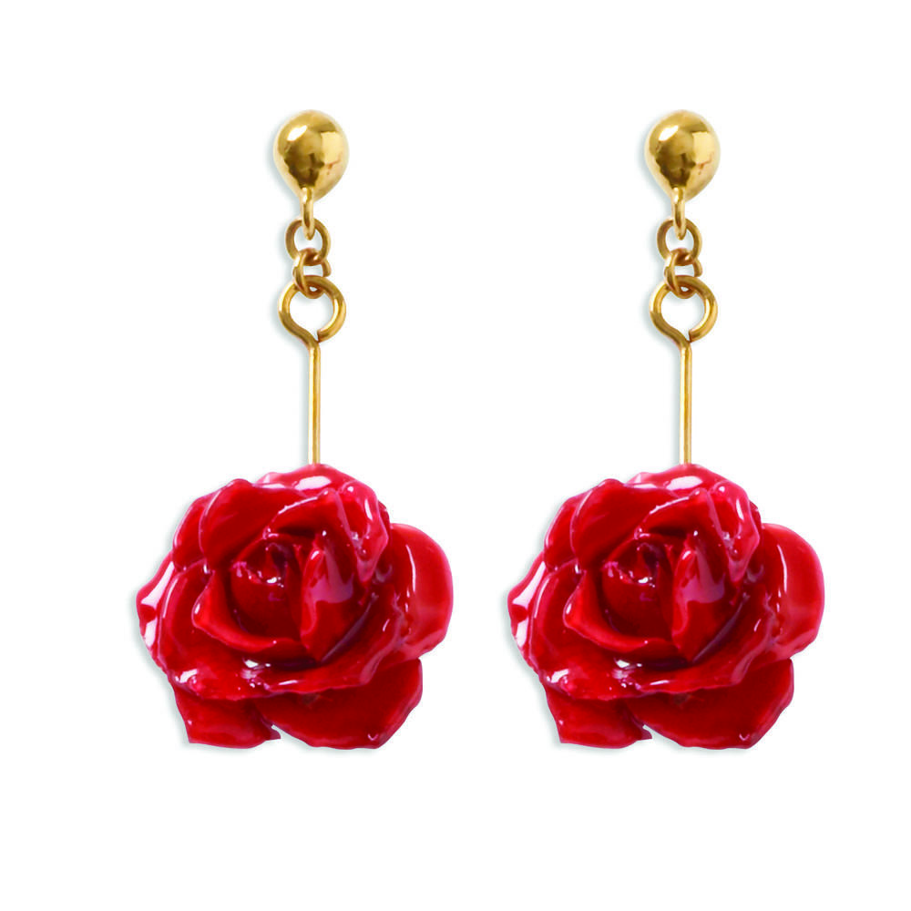 Jewelryweb Lacquer Dipped Red Rose Dangle Earrings