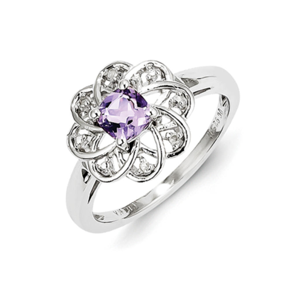 Jewelryweb Sterling Silver Diamond and Pink Amethyst Ring - Size 8