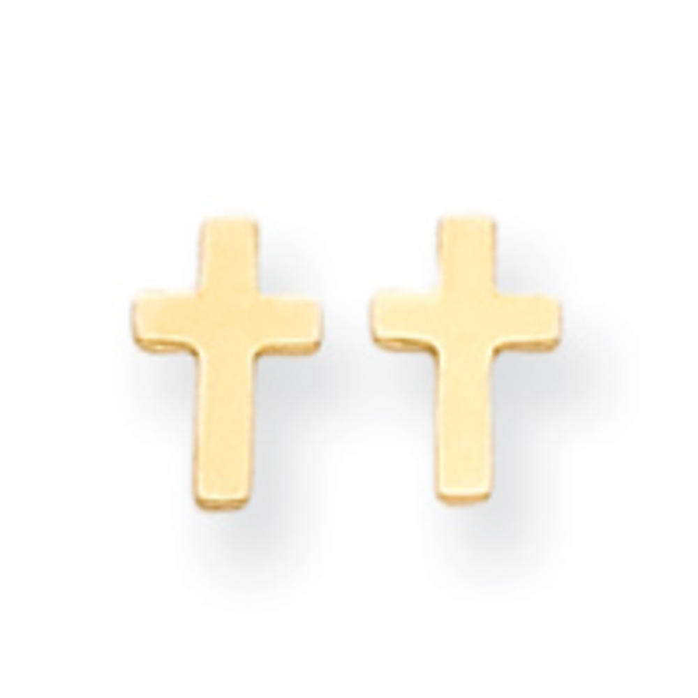 Jewelryweb 14k Cross Childrens Earrings - Measures 8x5mm