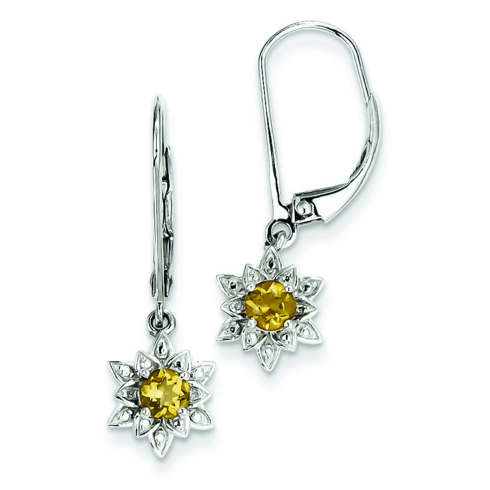 Jewelryweb Sterling Silver Diamond and Whiskey Quartz Earrings