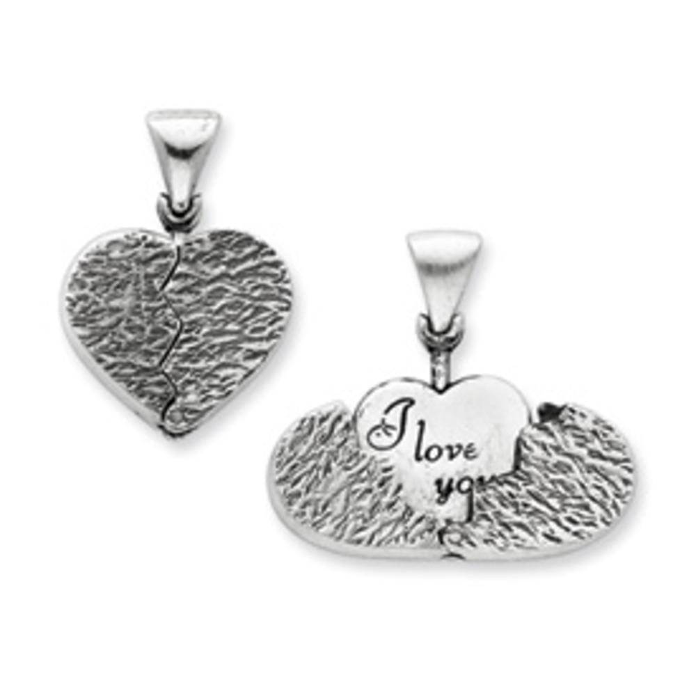 Jewelryweb Sterling Silver Hidden I Love You Heart Pendant