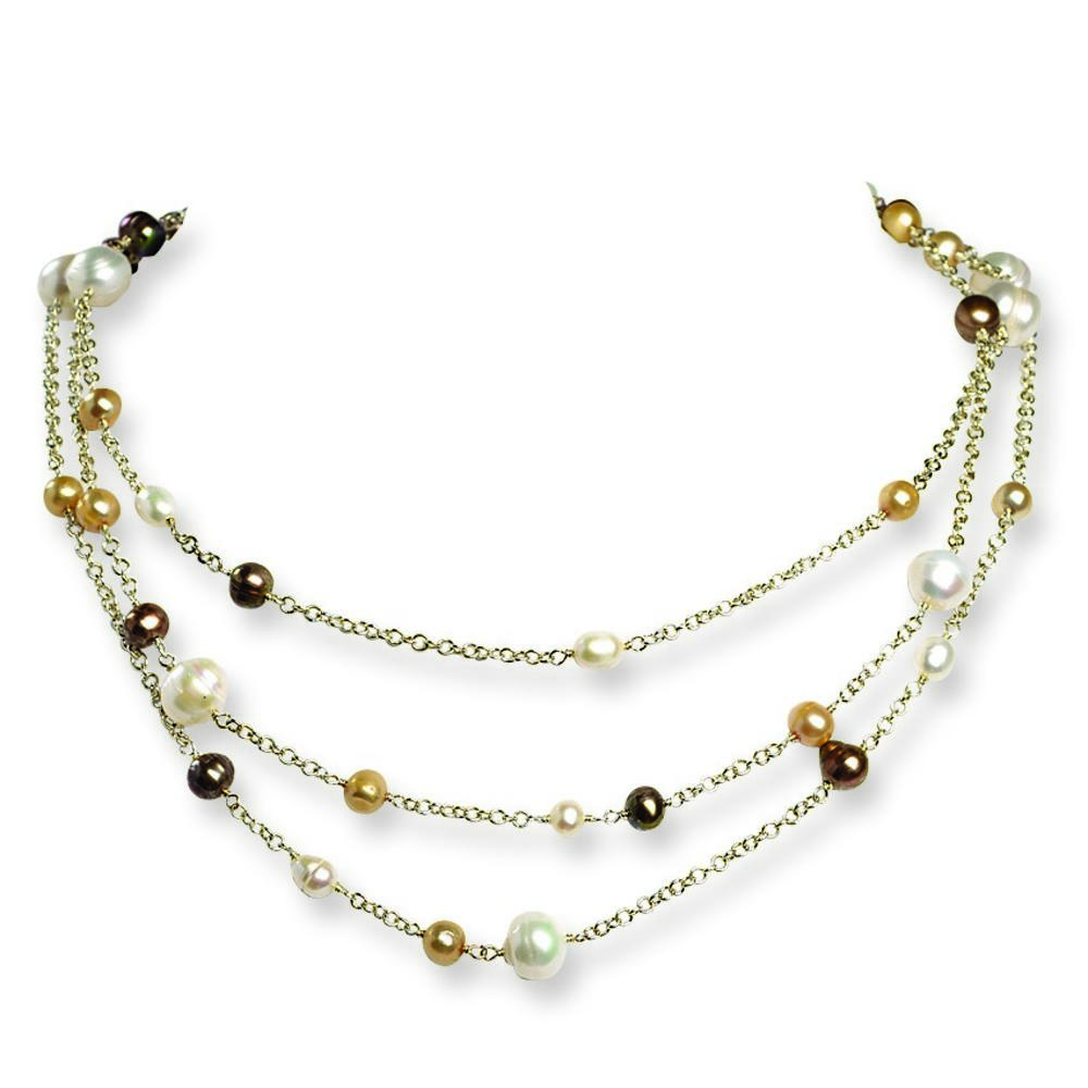 Jewelryweb Sterling Silver White Champagne Freshwater Cultured Pearl Necklace - 50 Inch - Lobster Claw