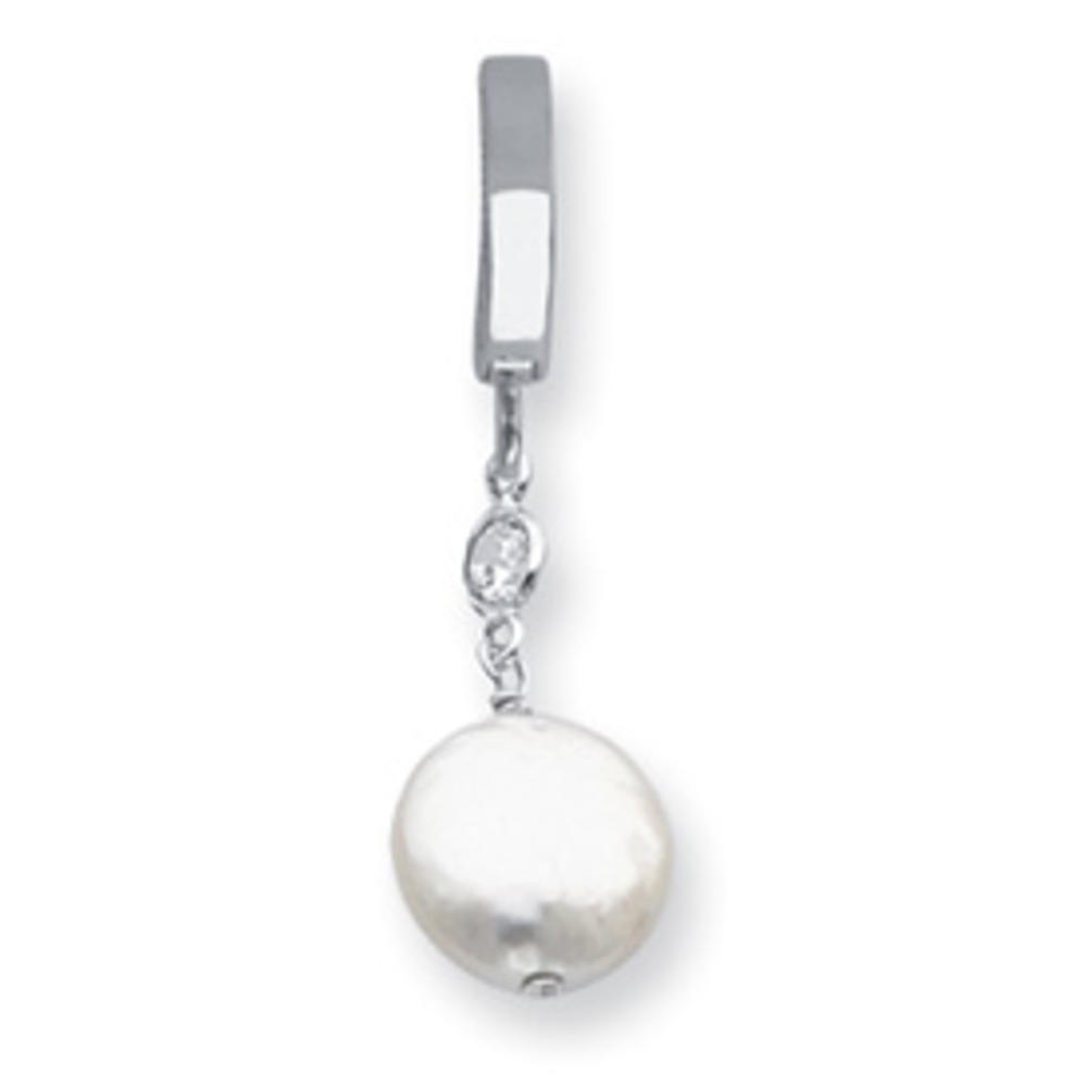 Jewelryweb White Biwa Coin Pearl Cubic Zirconia TummyToy Belly Ring