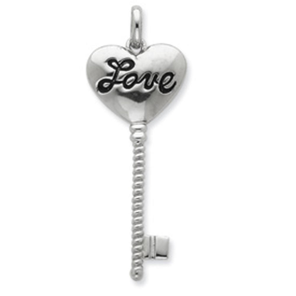Jewelryweb Sterling Silver Heart Top With Love InScription Key Pendant