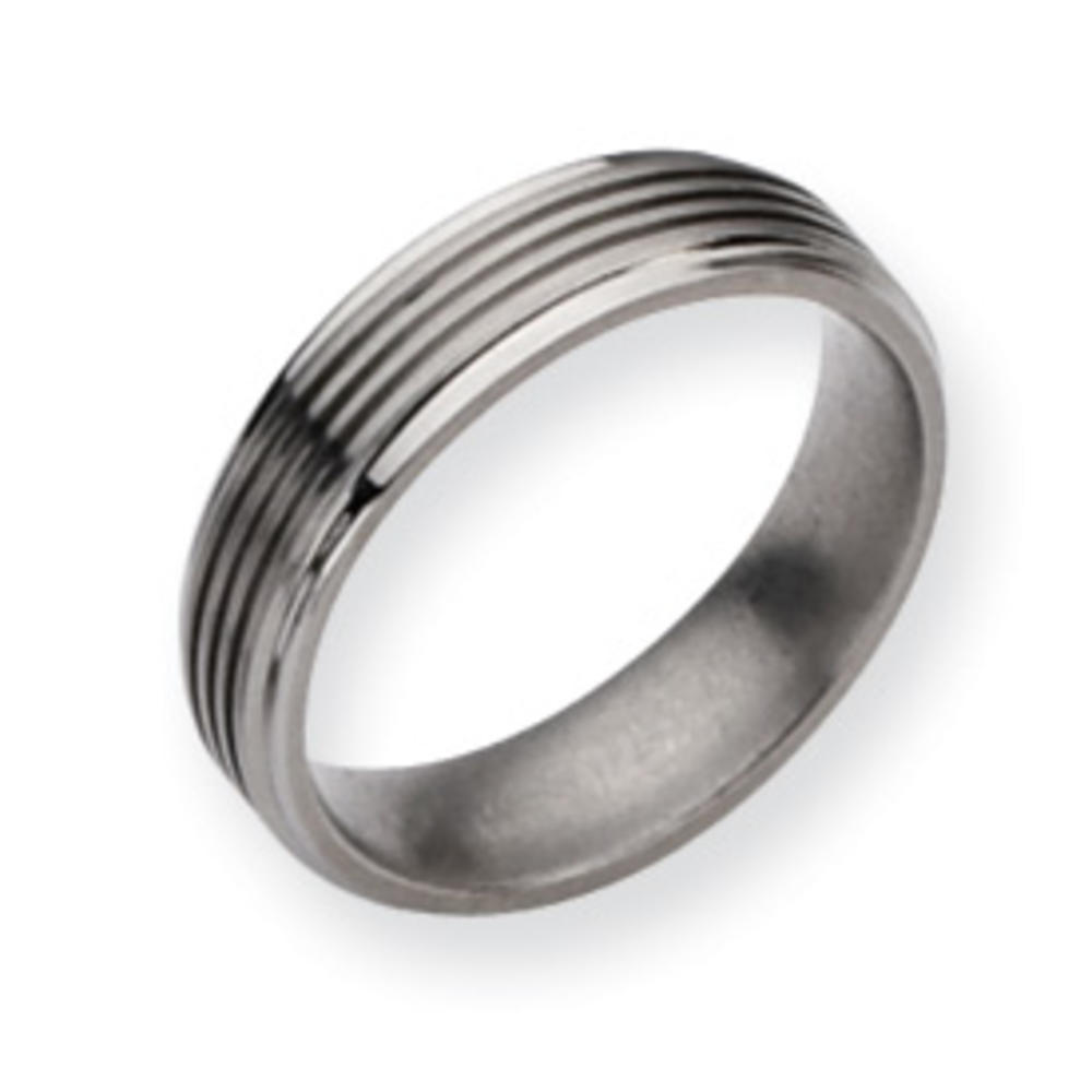 Jewelryweb Titanium Grooved 6mm Brushed Polished Band Ring - Size 19