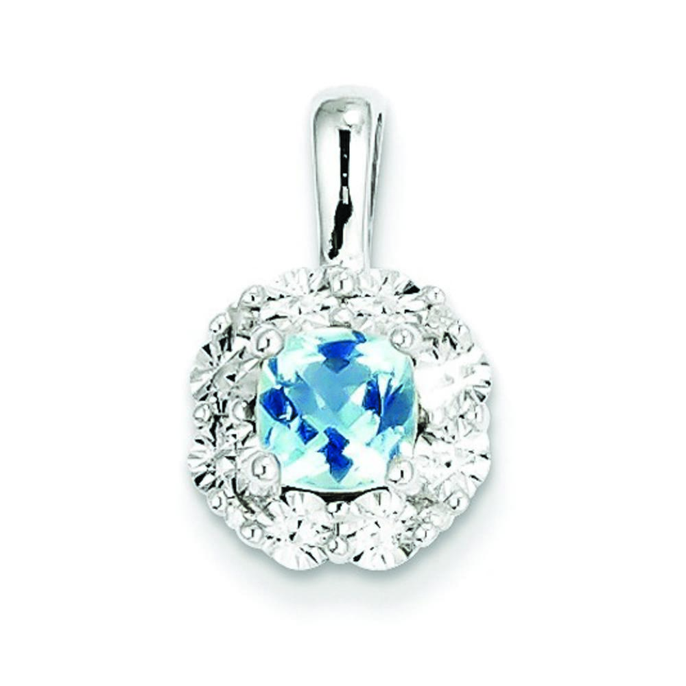 Jewelryweb Sterling Silver Light Swiss Blue Topaz Diamond Pendant