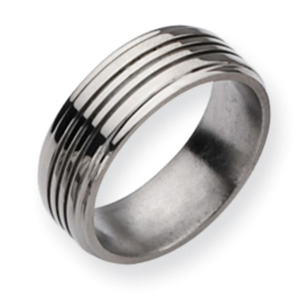 Jewelryweb Titanium Grooved 8mm Polished Band Ring - Size 14.75
