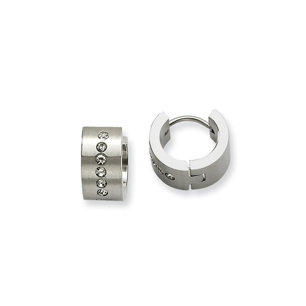 Jewelryweb Stainless Steel Cubic Zirconia Hinged Hoop Earrings