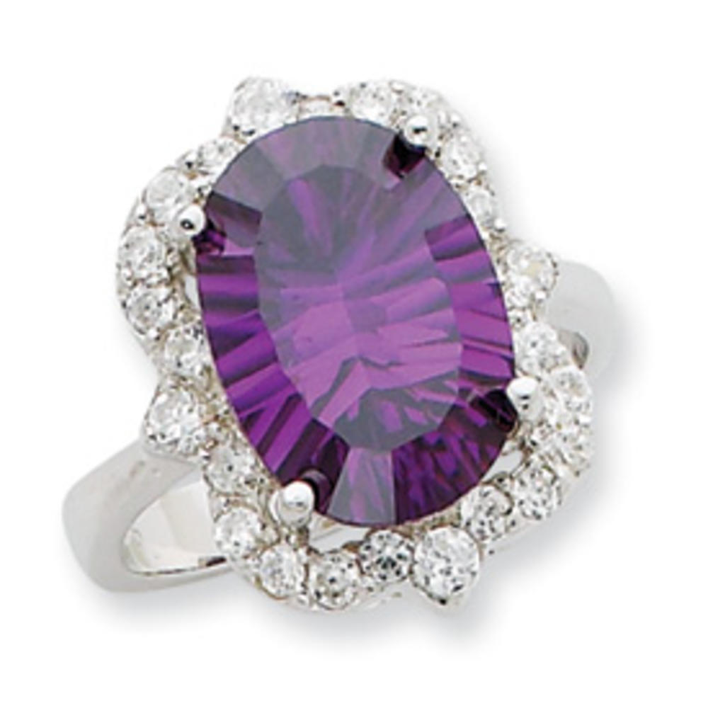 Jewelryweb Sterling Silver Purple and Clear Cubic Zirconia Ring - Size 8