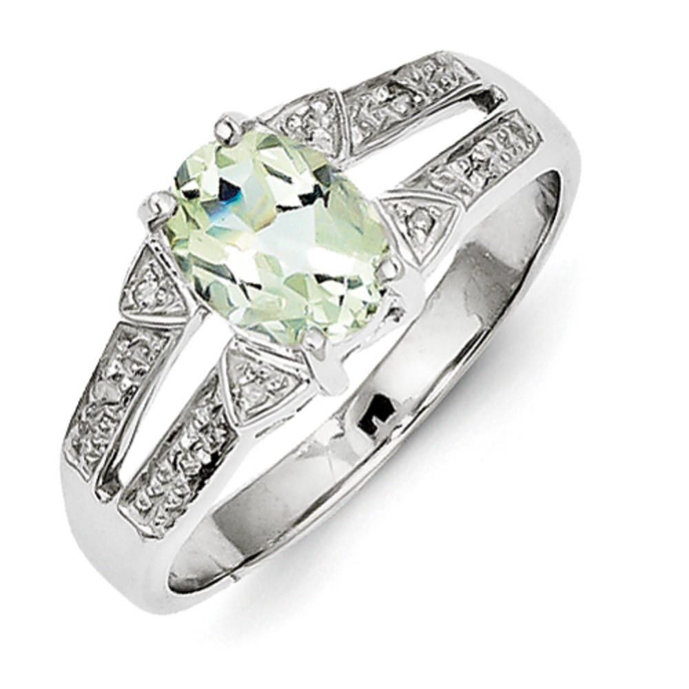 Jewelryweb Sterling Silver Rhodium Green Amethyst and Diamond Ring - Size 7
