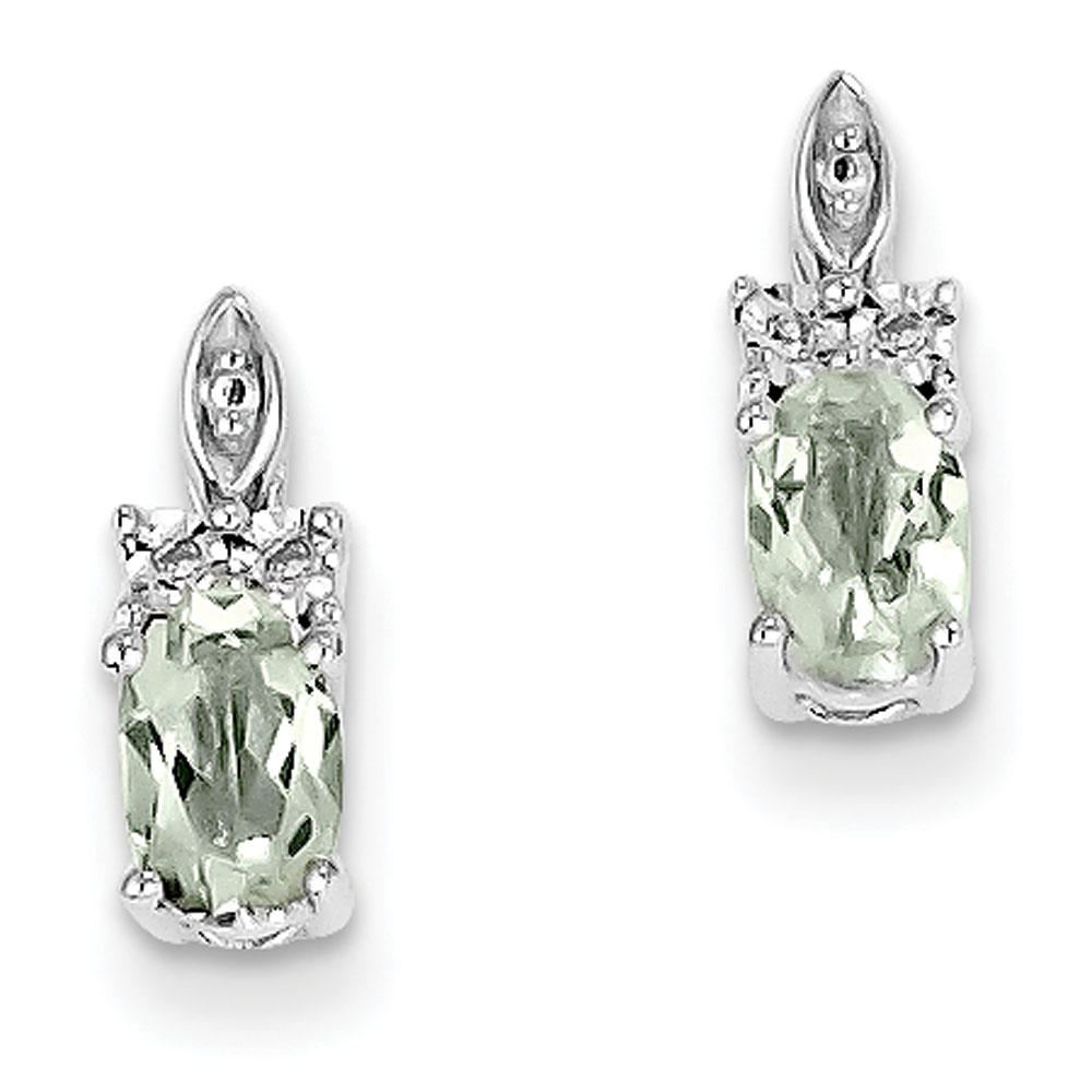Jewelryweb Sterling Silver Diamond and Green Quartz Earrings