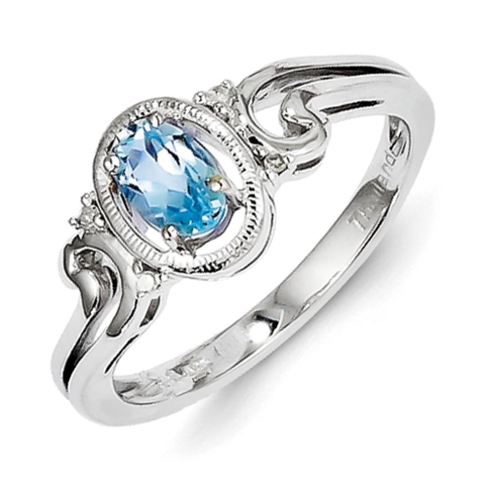 Jewelryweb Sterling Silver Rhodium Plated Diamond and Sky Blue Topaz Oval Ring - Size 6