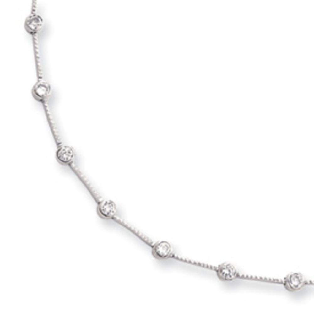 Jewelryweb Rhodium-plated Round Bezel Set Cubic Zirconia Necklace - 18 Inch
