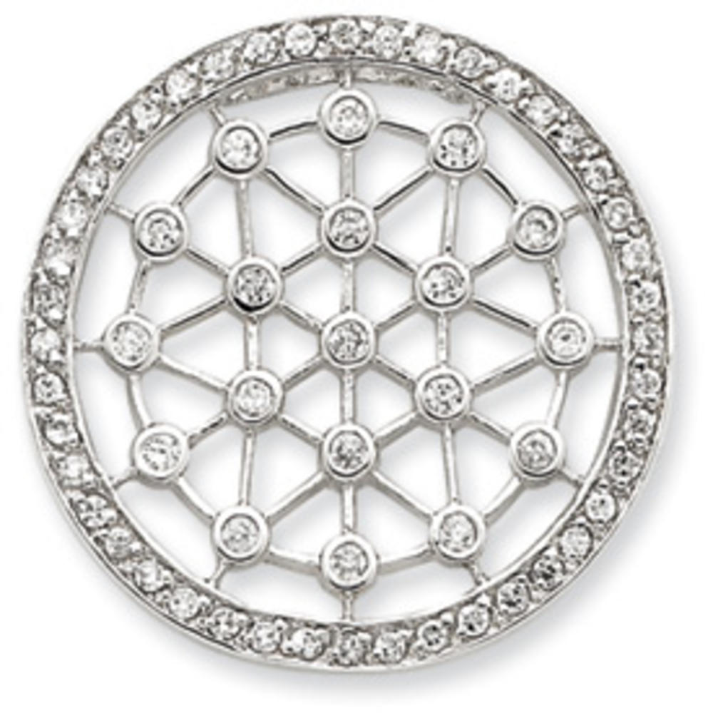 Jewelryweb Sterling Silver Circle Cubic Zirconia Pendant