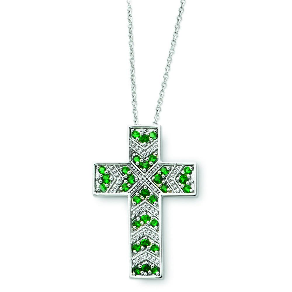 Jewelryweb Sterling Silver May Cubic Zirconia Birthstone Cross Necklace - 18 Inch