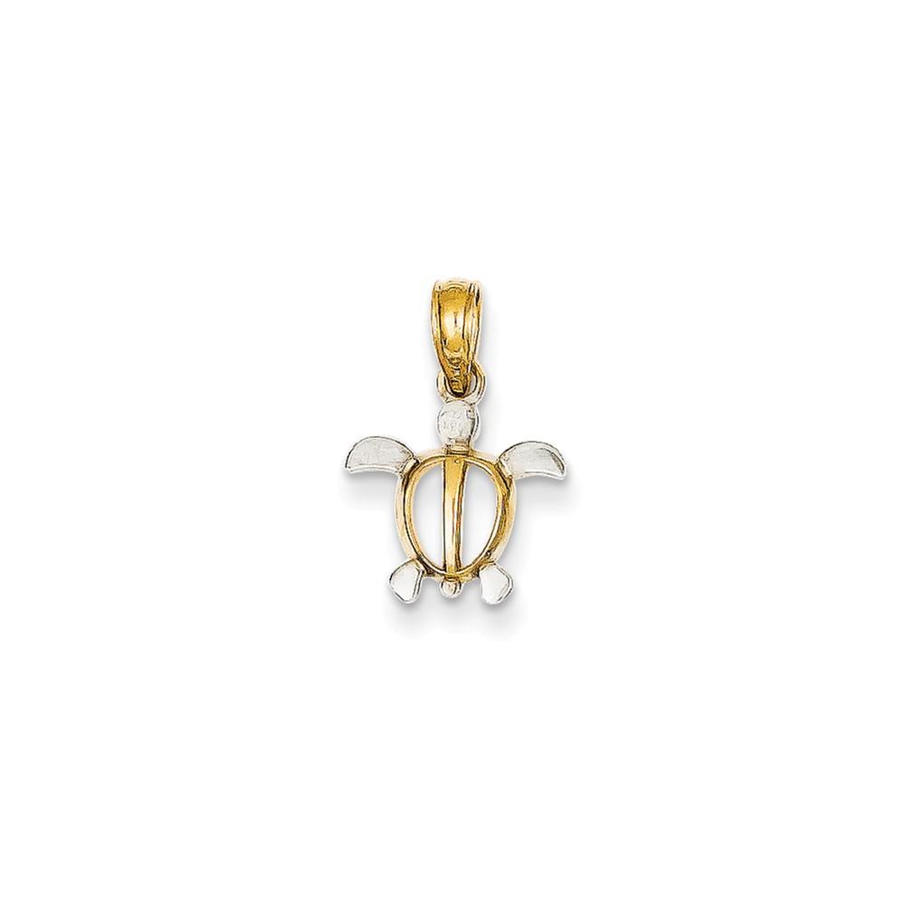 Jewelryweb 14k Yellow Gold and Rhodium Cut-out Sea Turtle Pendant