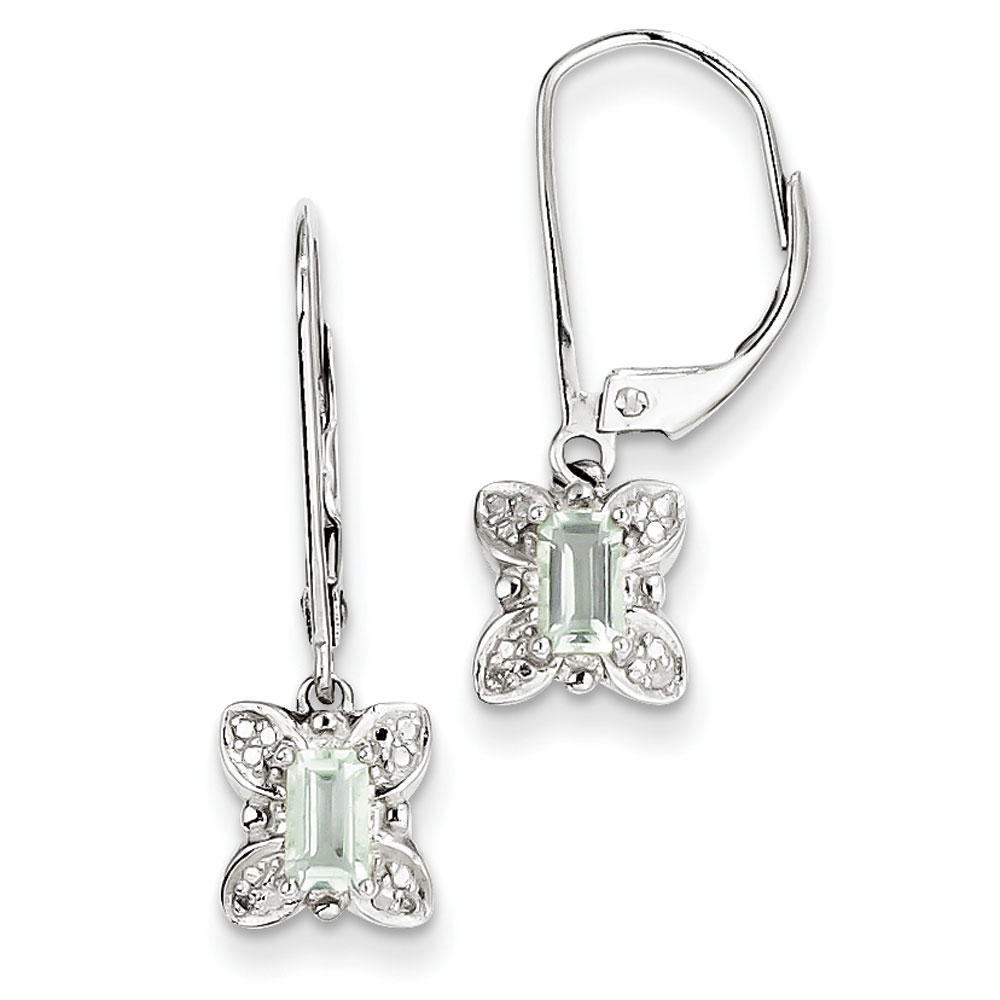 Jewelryweb Sterling Silver Green Quartz Diamond Earrings