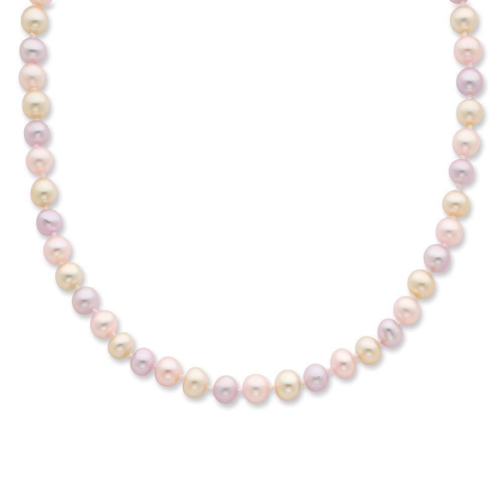 Jewelryweb Sterling Silver 5-6mm Pastel Freshwater Cultured Pearl Necklace - 24 Inch