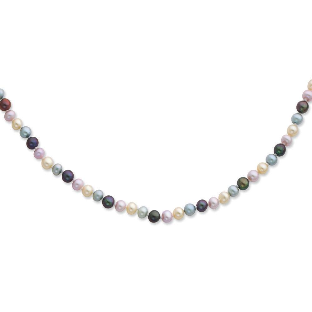 Jewelryweb Sterling Silver 5-6mm Multicolor Freshwater Cultured Pearl Necklace - 16 Inch