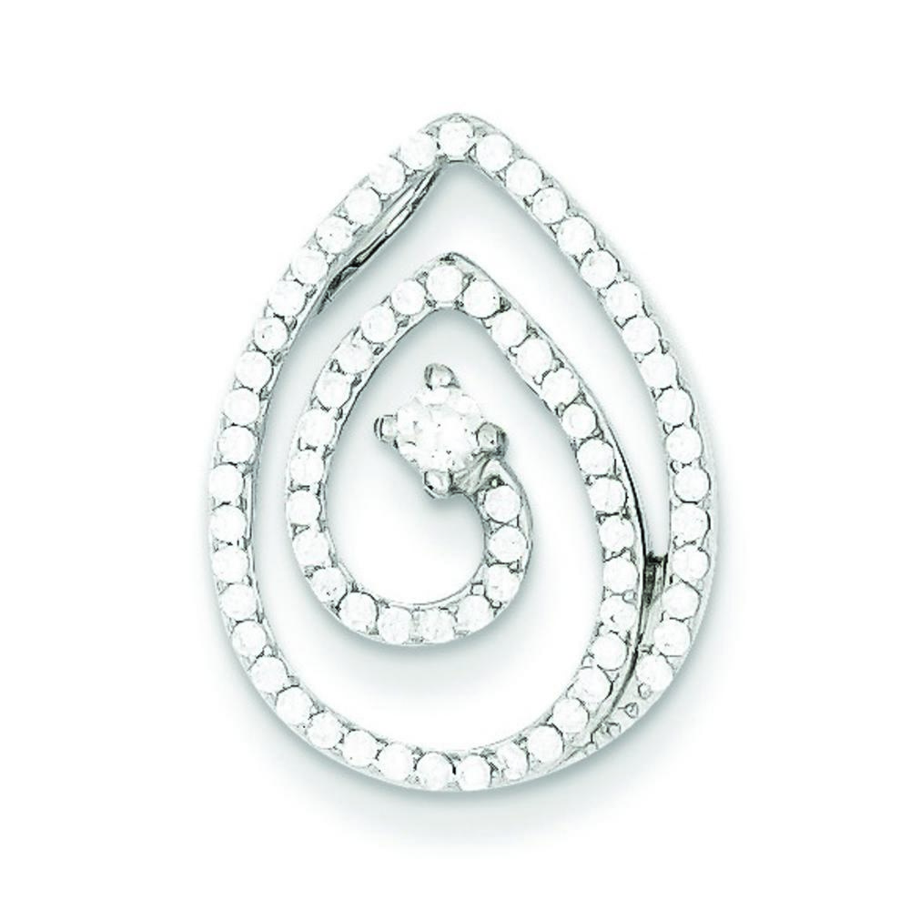 Jewelryweb Sterling Silver Micro Pave and Center Cubic Zirconia Swirl Teardrop Pendant