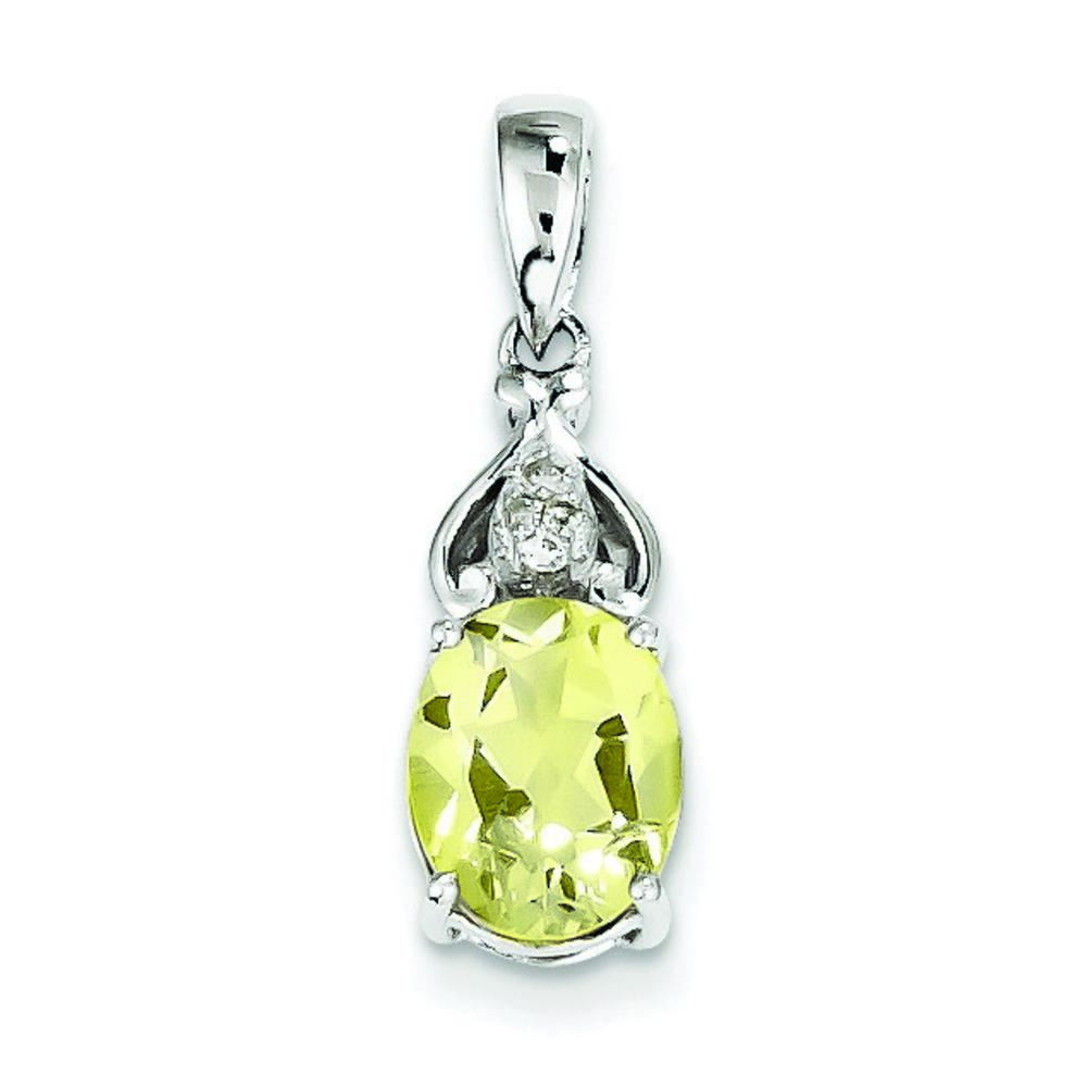 Jewelryweb Sterling Silver Diamond and Lemon Quartz Pendant