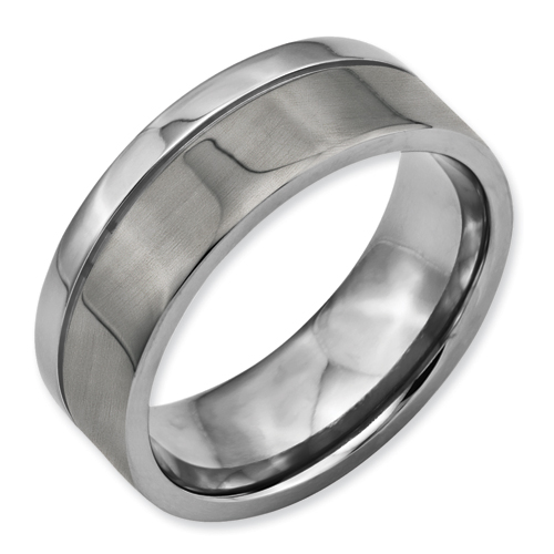 Jewelryweb Titanium Grooved 8mm Brushed Polished Band Ring - Size 12.25