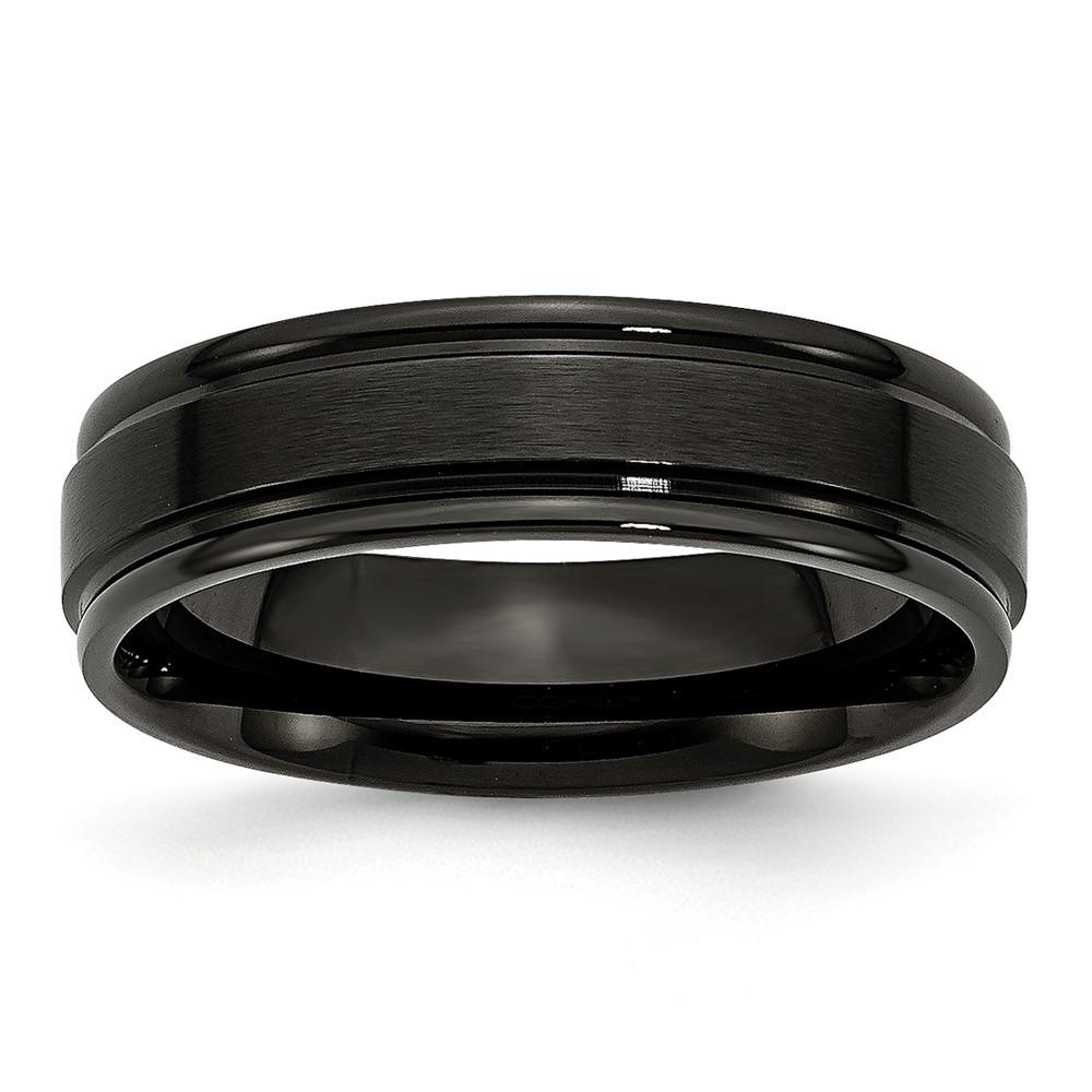 Jewelryweb Stainless Steel 6mm Black Ip-plated Brushed Center Polished Edges Band Ring - Size 11