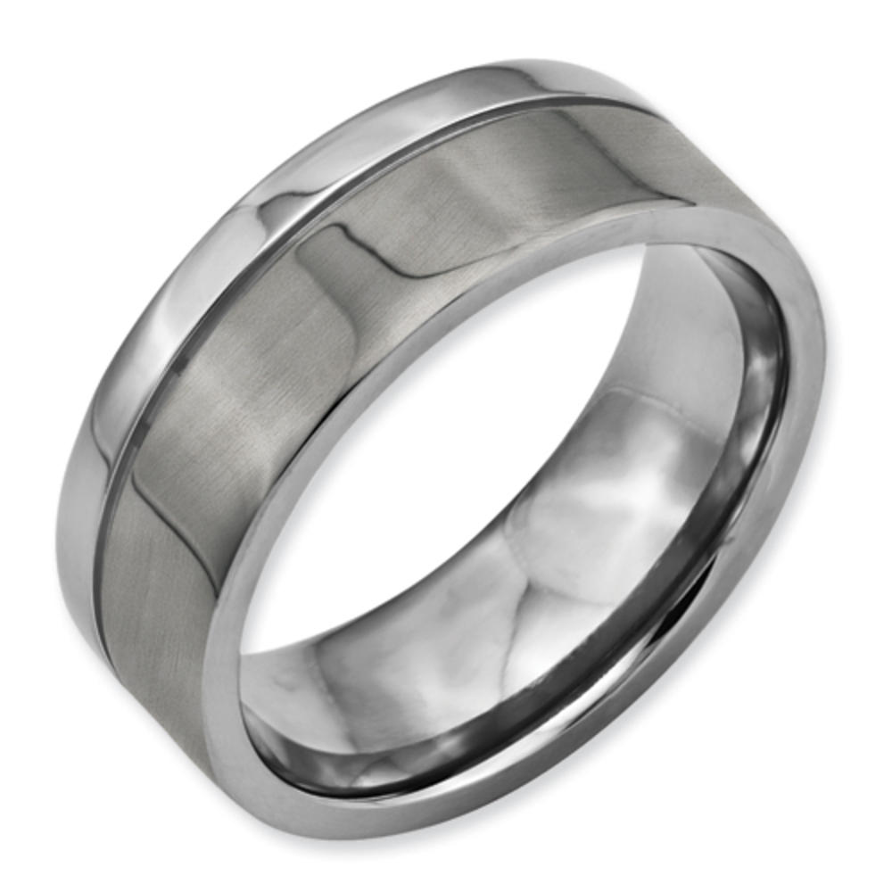 Jewelryweb Titanium Grooved 8mm Brushed Polished Band Ring - Size 18.25