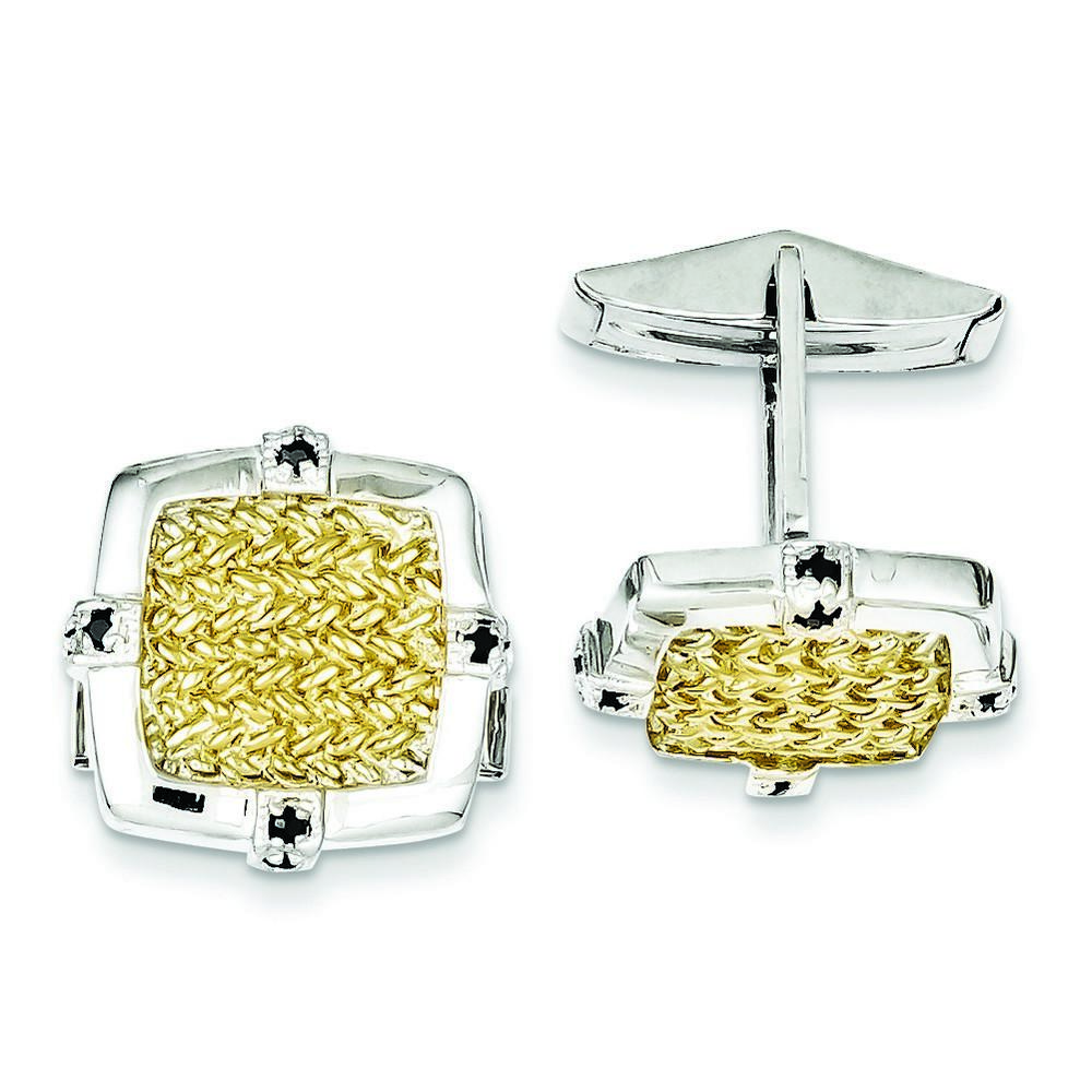 Jewelryweb Sterling Silver and Gold-Flashed Blue Cubic Zirconia Cuff Links