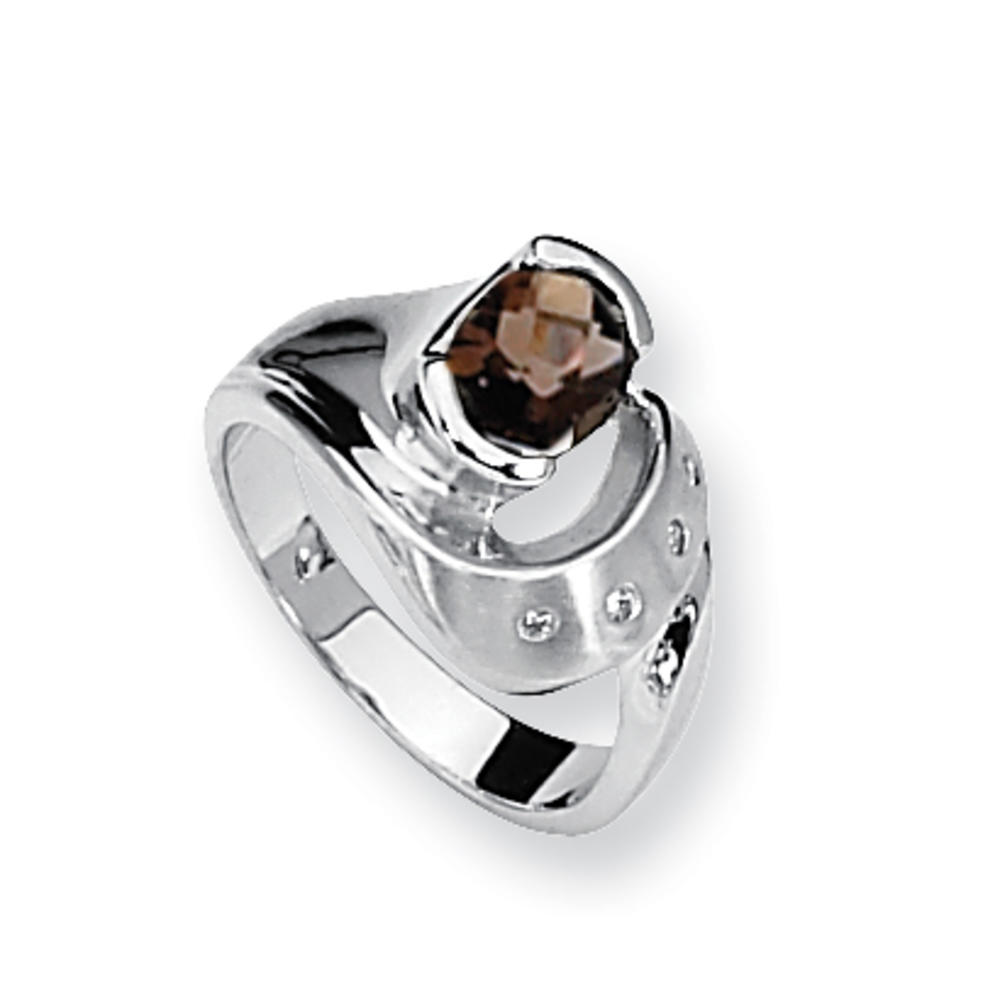 Jewelryweb Sterling Silver Smokey Quartz and Diamond Ring - Size 8