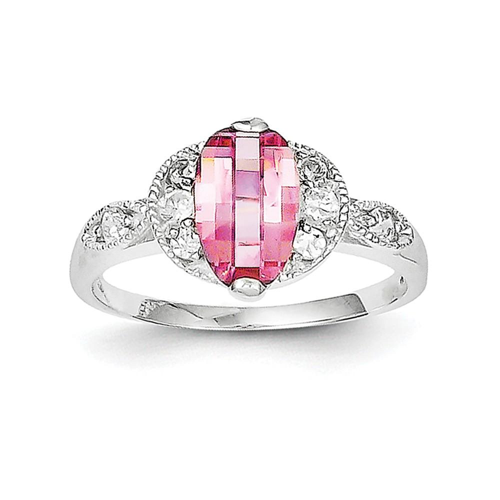 Jewelryweb Sterling Silver Pink and Clear Cubic Zirconia Ring - Size 6