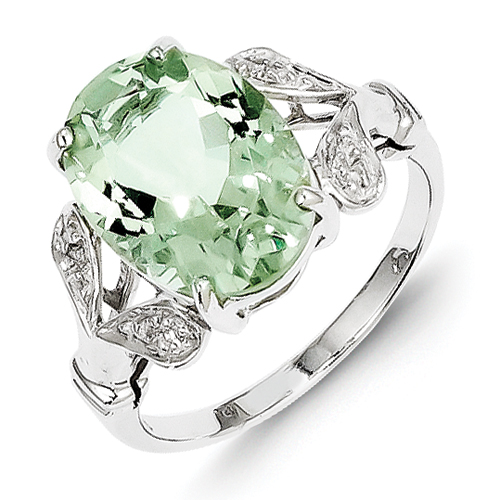 Jewelryweb Sterling Silver Rhodium Green Amethyst and Diamond Ring - Size 6