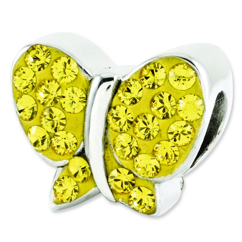Jewelryweb Sterling Silver Reflections Yellow Crystal Butterfly Bead Charm