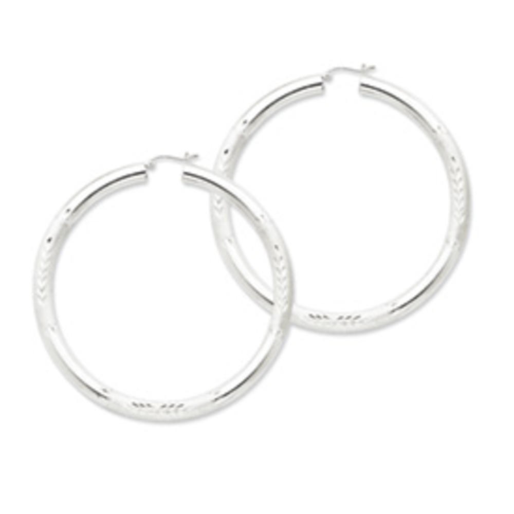 Jewelryweb Sterling Silver 5mm Polished Satin Sparkle-Cut Hoop Earrings