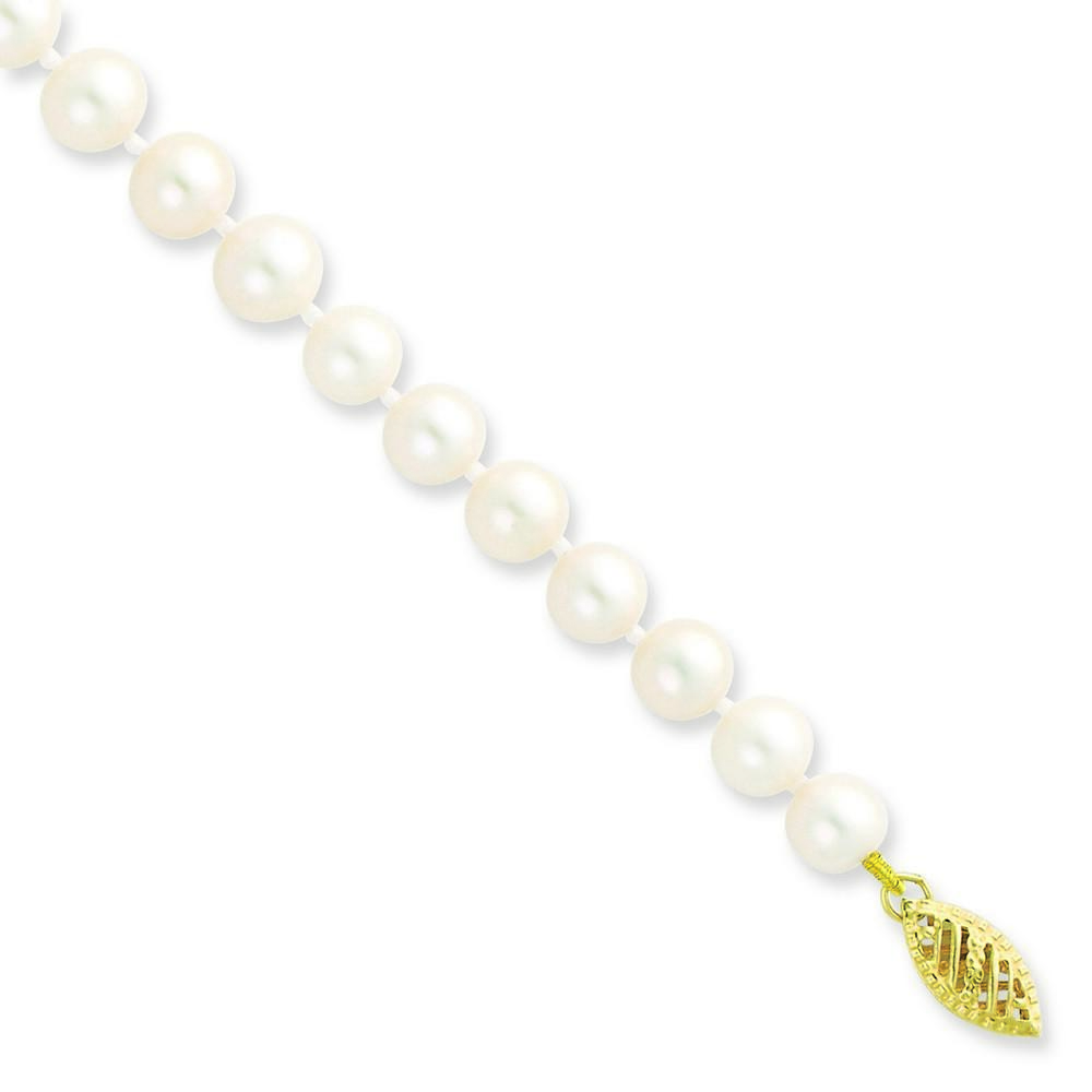 Jewelryweb 14k 6-6.5mm White Freshwater Cultured Pearl Bracelet - 7.25 Inch