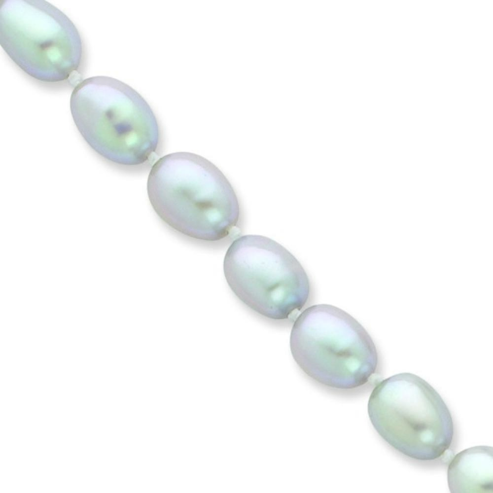 Jewelryweb 14k White Gold 7.5mm Grey Rice Freshwater Cultured Pearl Bracelet - 7.25 Inch