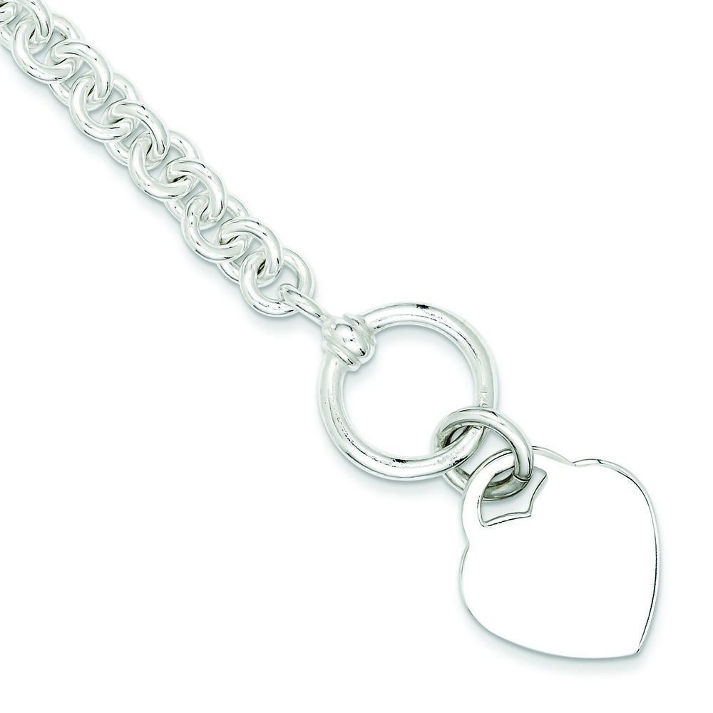 Jewelryweb Sterling Silver Heart Disc Fancy Charm Bracelet - 8.75 Inch - Toggle