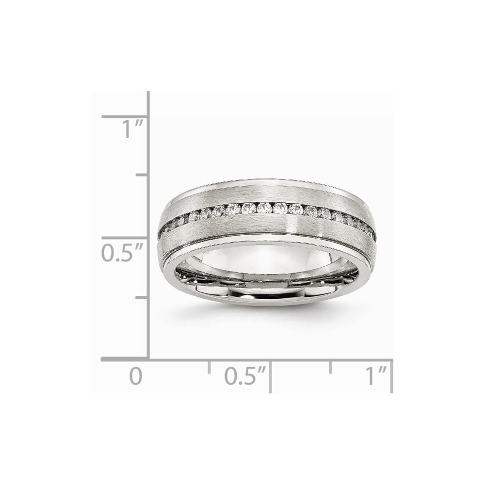 Jewelryweb Stainless Steel 7mm Cubic Zirconia Row Band Ring - Size 8