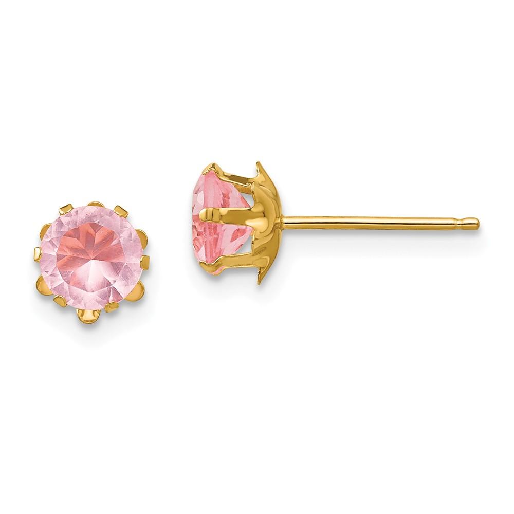 Jewelryweb 14k Yellow Gold 5mm Simulated Pink Tourmaline (Oct) Earrings - Measures 5x5mm